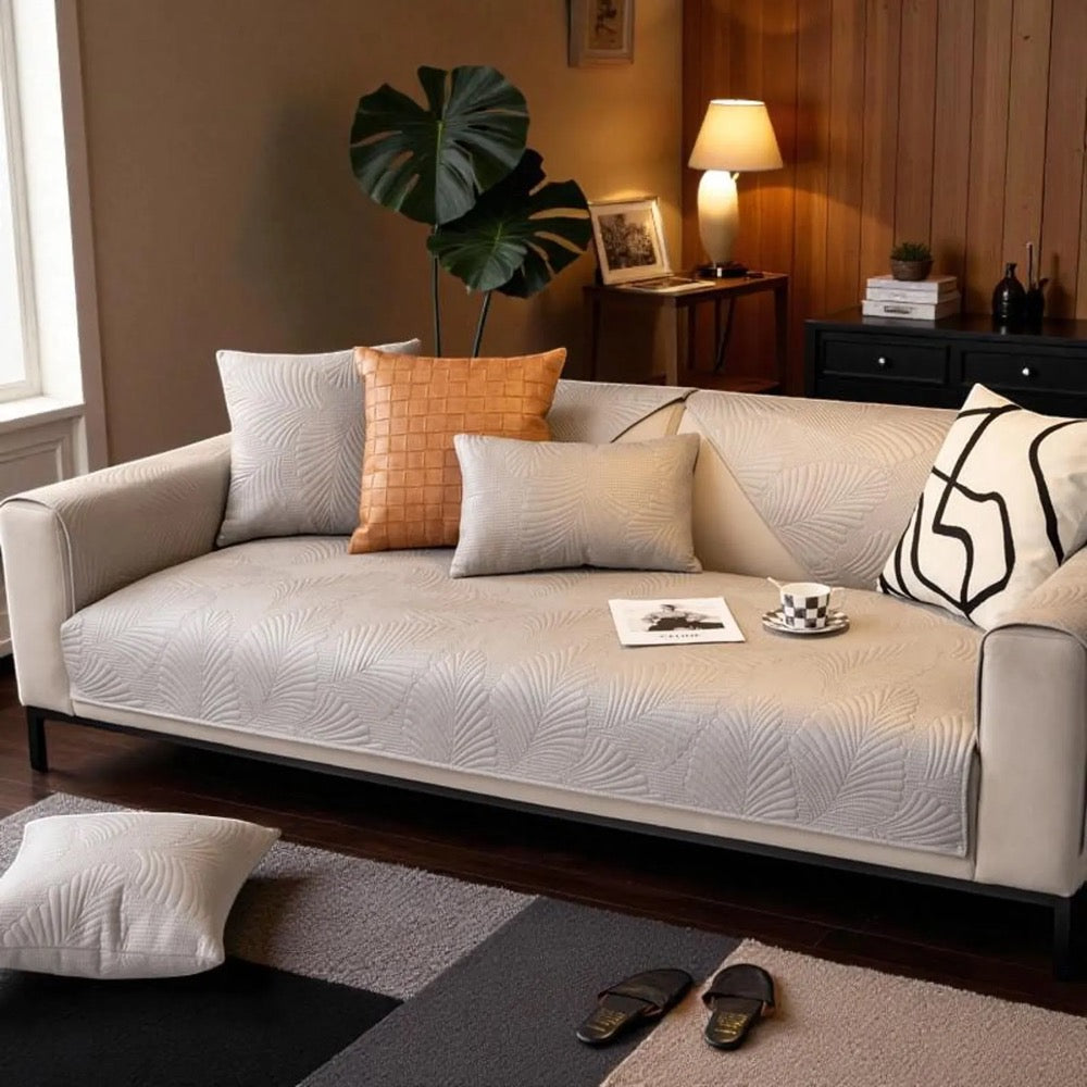 Non-Slip PU Leather Couch Cover / Leaf Style Sofa Cover / Sofa Water Proof Cover Protection