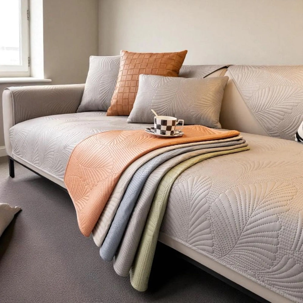 Non-Slip PU Leather Couch Cover / Leaf Style Sofa Cover / Sofa Water Proof Cover Protection