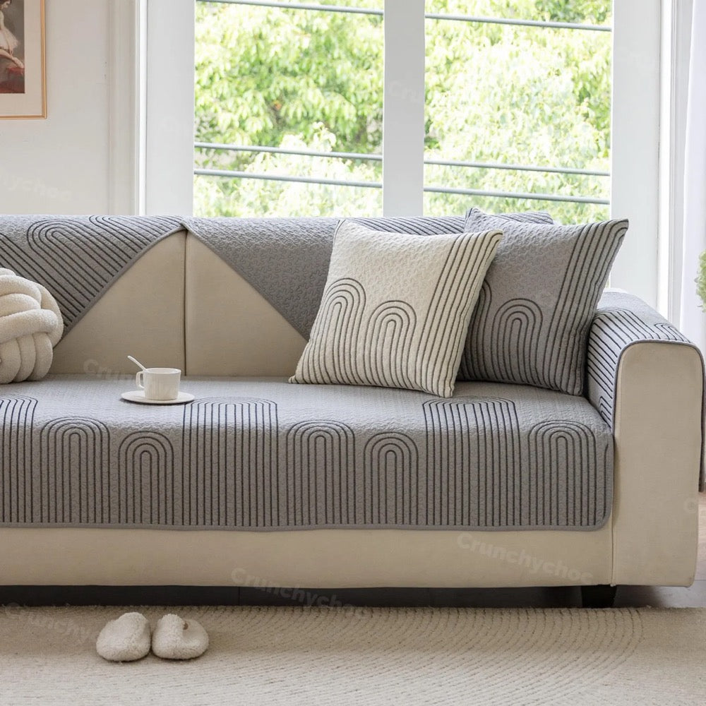 Embroidered 100% Cotton Sofa Cushion Cover: Anti-Slip Couch Protector