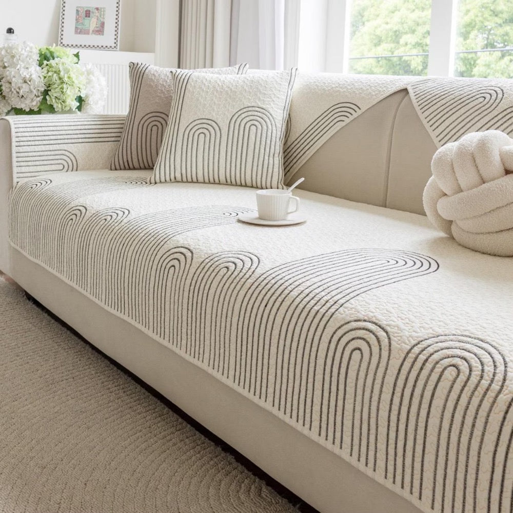 Embroidered 100% Cotton Sofa Cushion Cover: Anti-Slip Couch Protector