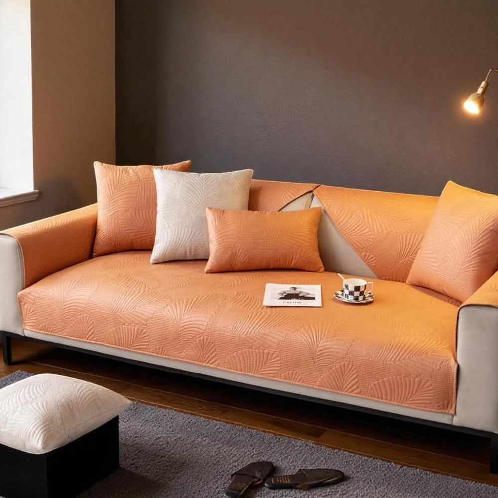 Non-Slip PU Leather Couch Cover / Leaf Style Sofa Cover / Sofa Water Proof Cover Protection