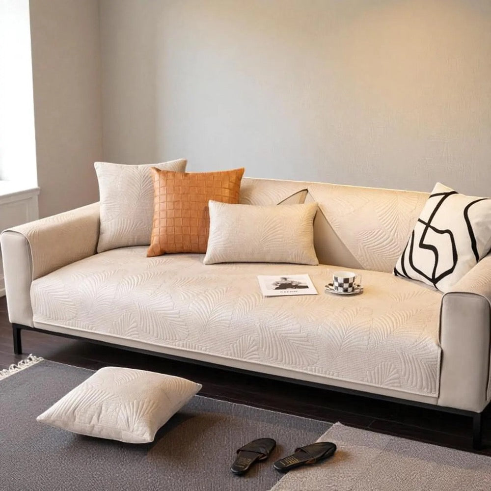 Non-Slip PU Leather Couch Cover / Leaf Style Sofa Cover / Sofa Water Proof Cover Protection