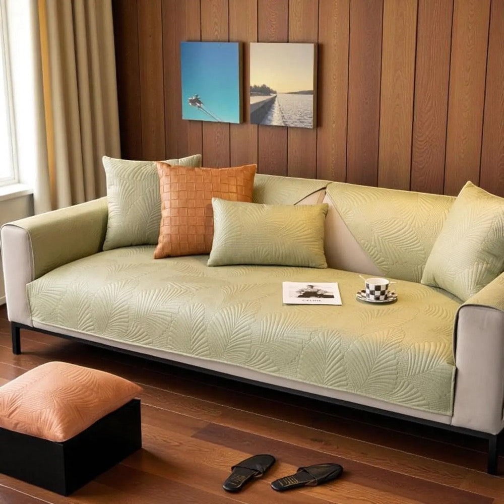 Non-Slip PU Leather Couch Cover / Leaf Style Sofa Cover / Sofa Water Proof Cover Protection