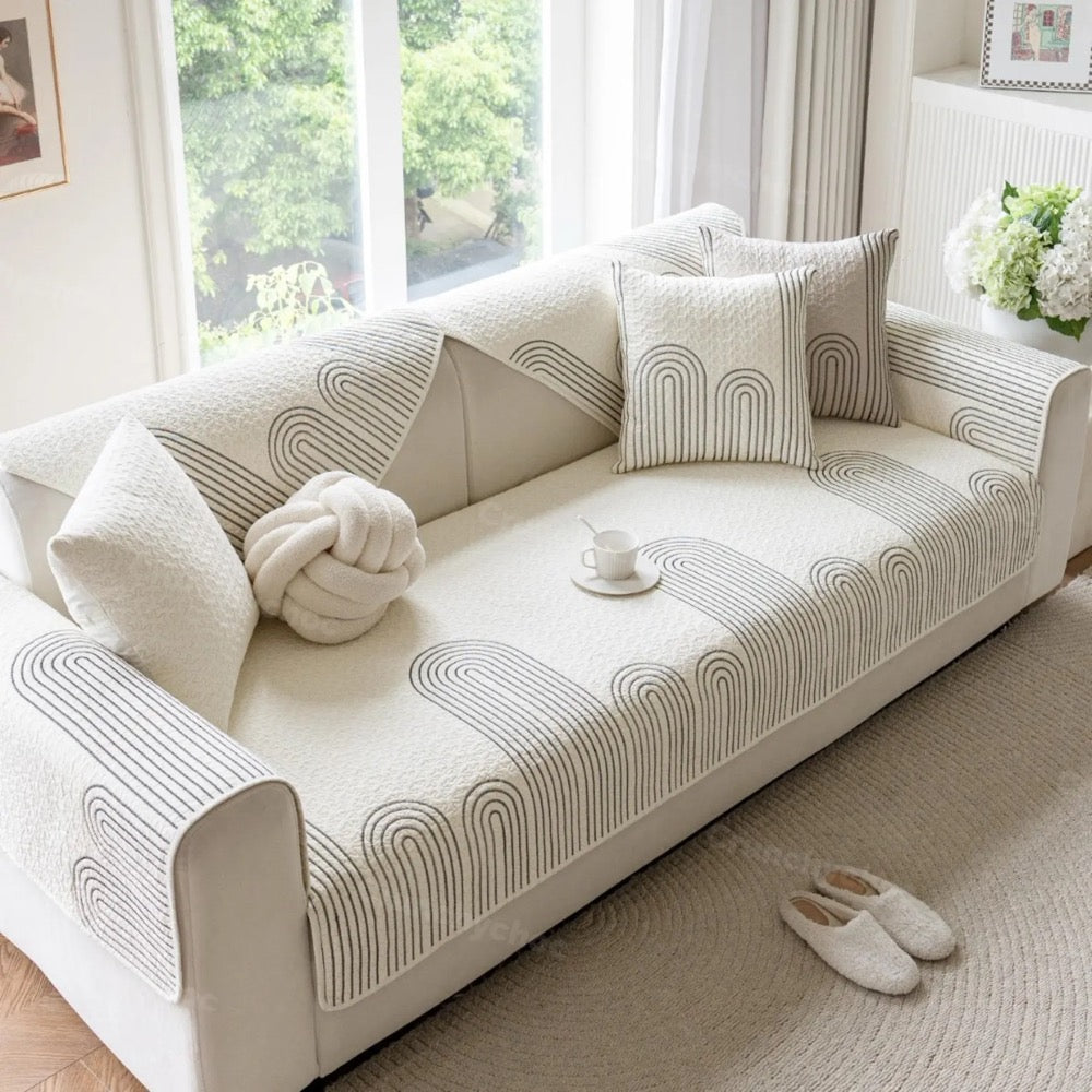 Embroidered 100% Cotton Sofa Cushion Cover: Anti-Slip Couch Protector