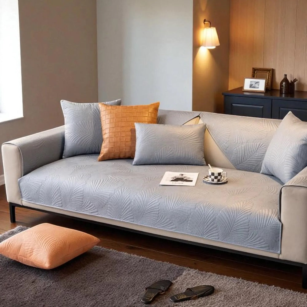 Non-Slip PU Leather Couch Cover / Leaf Style Sofa Cover / Sofa Water Proof Cover Protection